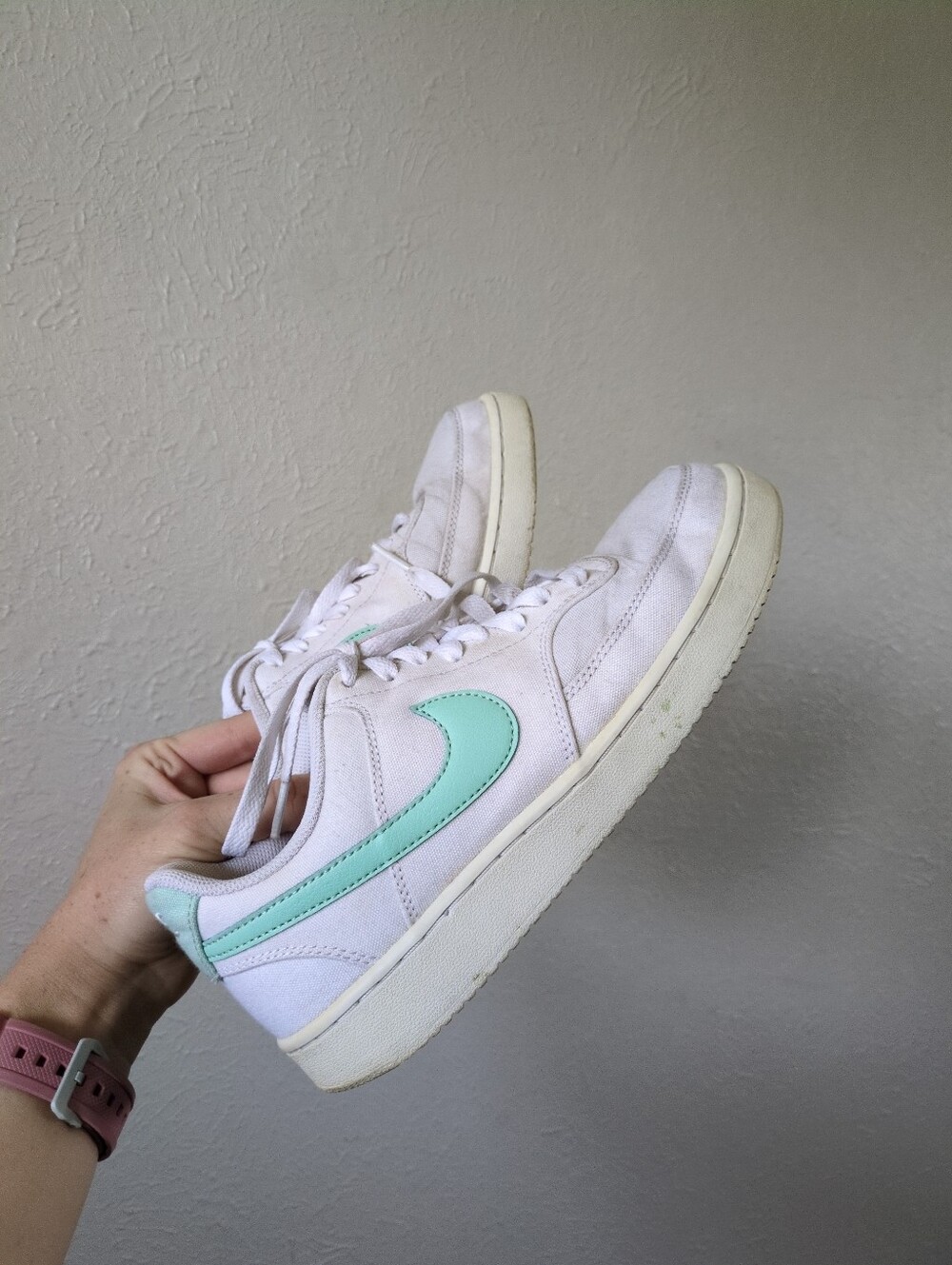 Nike Women’s Low-Top Sneakers in White with Mint Swoosh